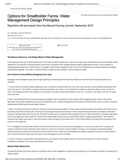 Options for smallholder farms water management design principles 0
