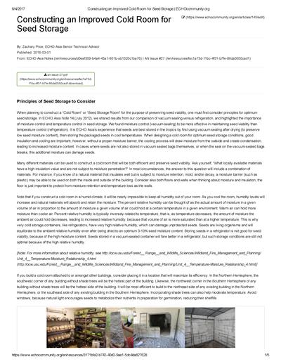 Constructing an improved cold room for seed storage 0